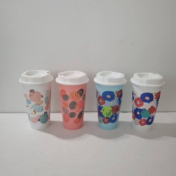 Set of 4 Starbucks 2020 Easter‎ Spring Edition Reusable 16oz Travel Cups - Picture 1 of 10